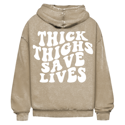 Oversize Washed Hoodie Thick Thighs Save Lives-Swolemates