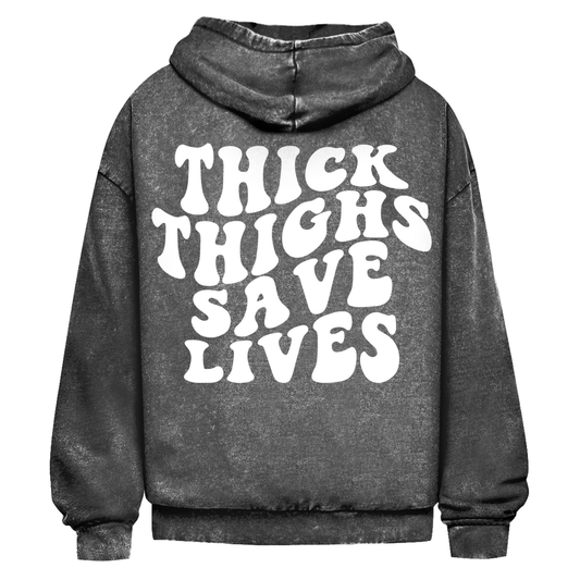 Oversize Washed Hoodie Thick Thighs Save Lives-Swolemates