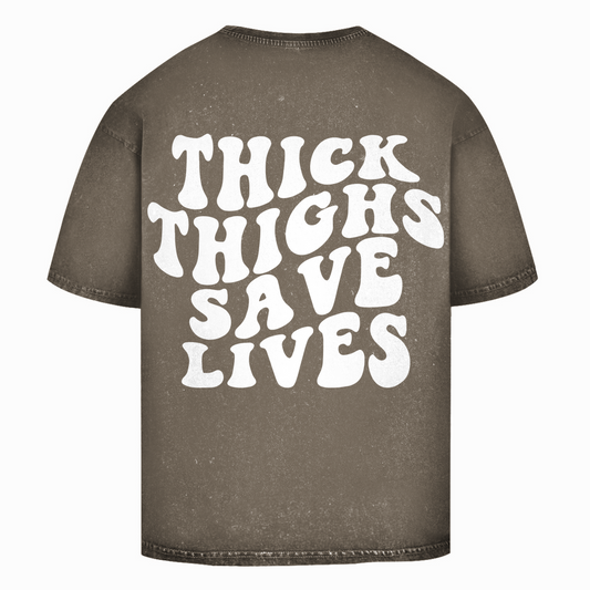 Oversize Washed T-Shirt Thick Thighs Save Lives-Swolemates