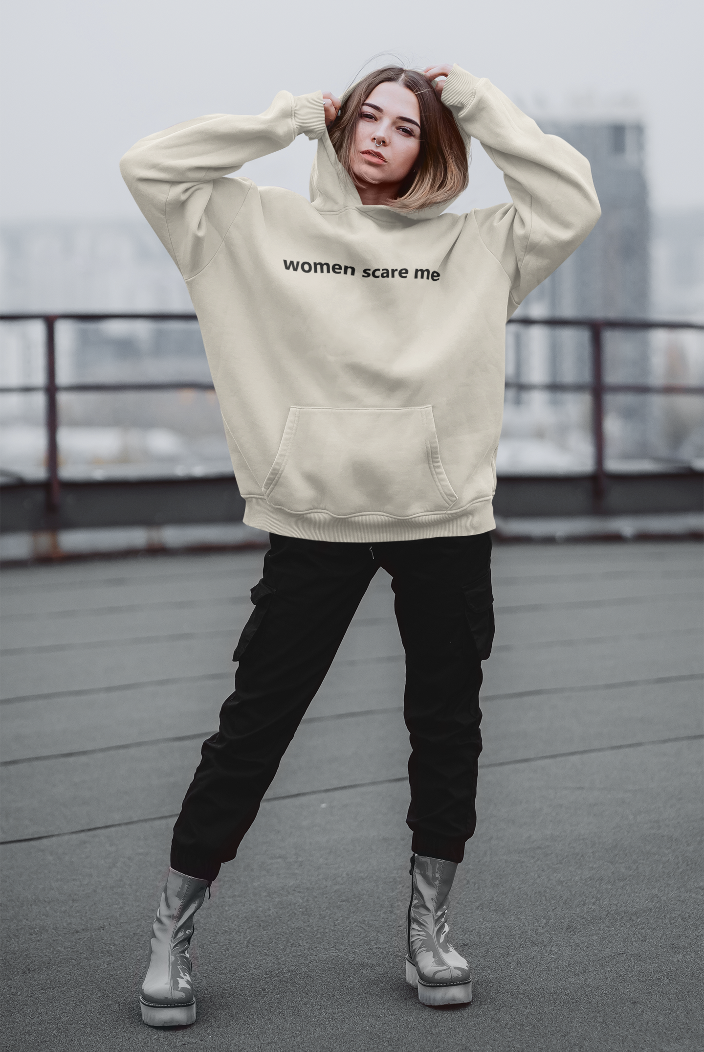 Women Scare Me Premium Oversized Hoodie-Hoodie-Swolemates